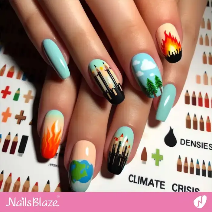 Earth on Fire Nail Design | Climate Crisis Nails - NB3018